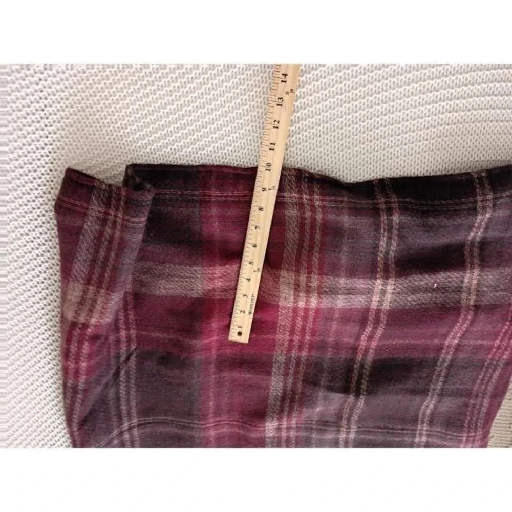 Woolrich Green Label Plaid Wrap Shawl Burgundy Wine‎ Fringed One Size Poncho